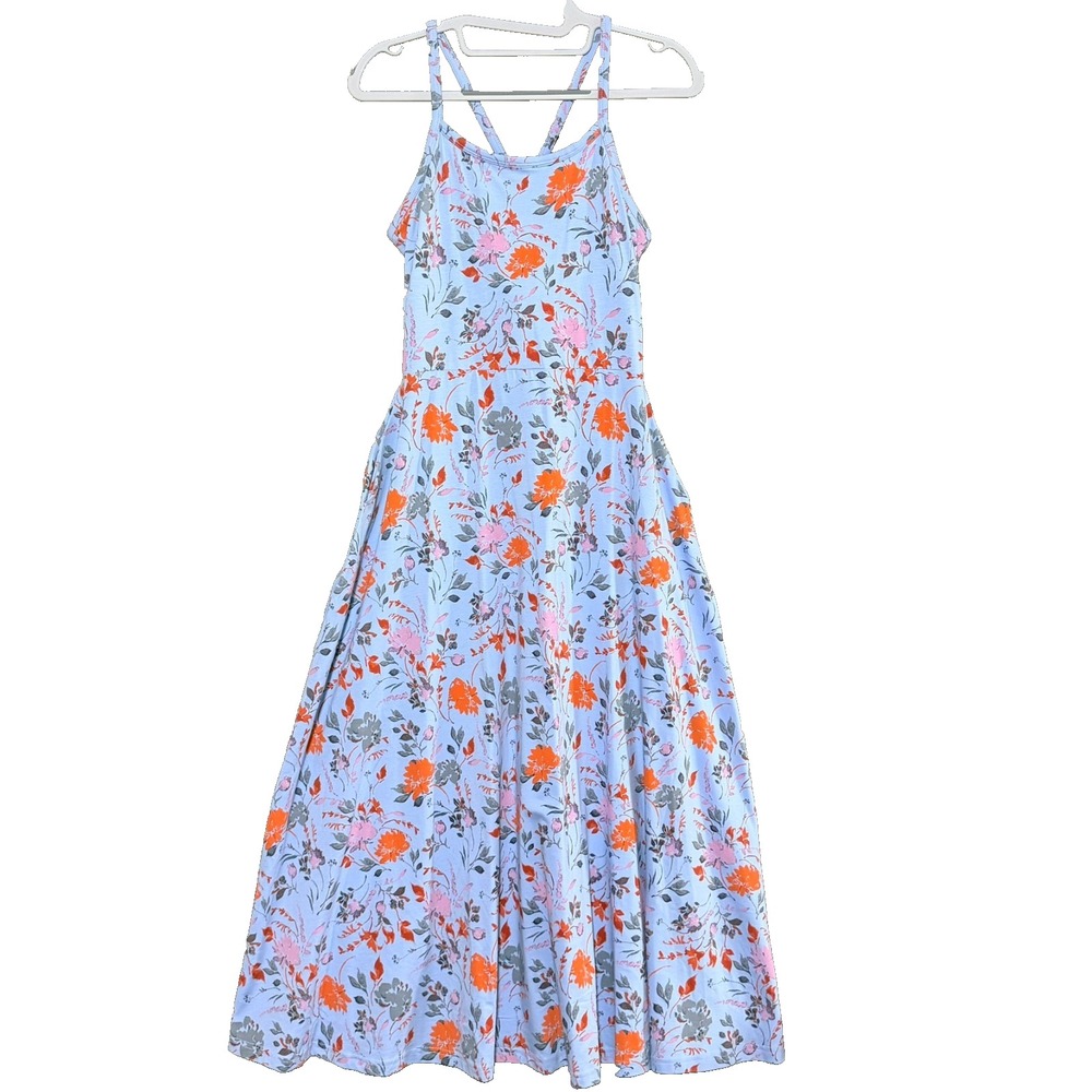 Pact Womens Fit & Flare Midi Dress S Nightfall Blooms Cornflower Blue Floral